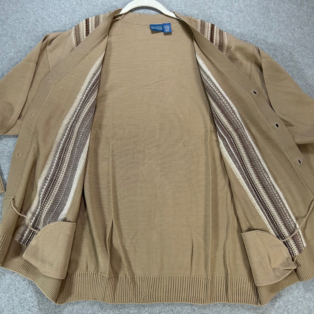 Norman Rockwell Cardigan Sweater Mens 3X Tan Acrylic Grandpacore Vintage - Picture 6 of 8